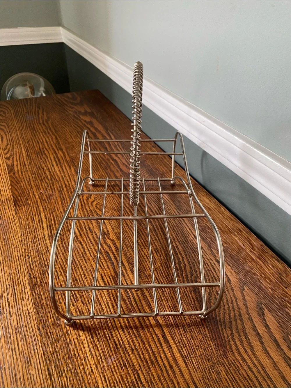 Vintage MCM Mid Century Round Handle Caddy Silver Metal
